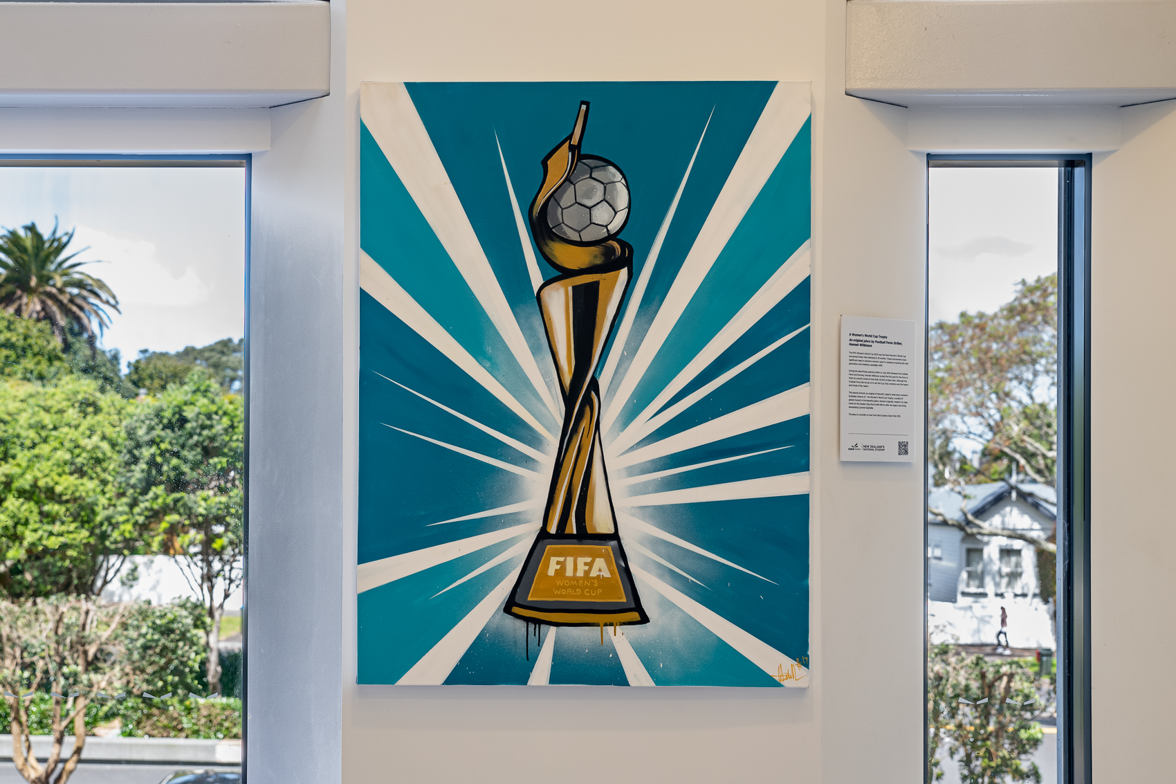 Eden Park art hannah wilkinson a womens world cup trophy