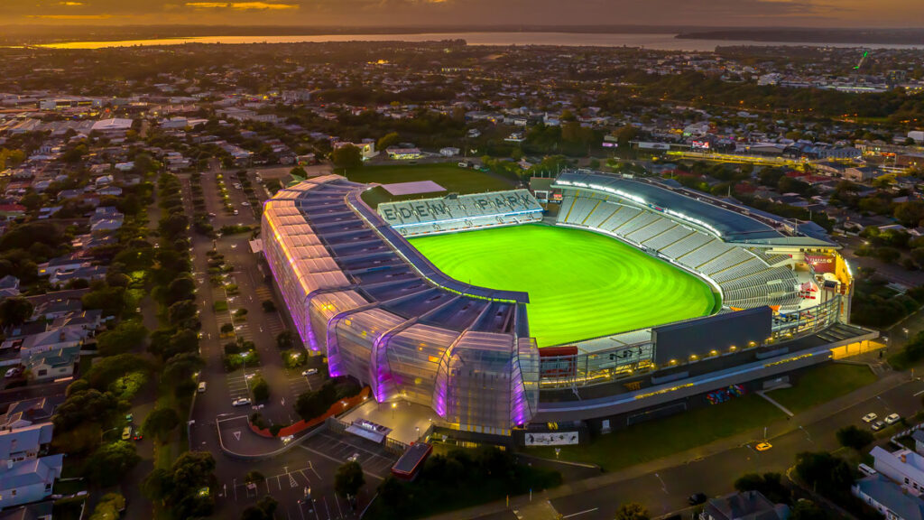 Eden Park at night with field lit up bright
