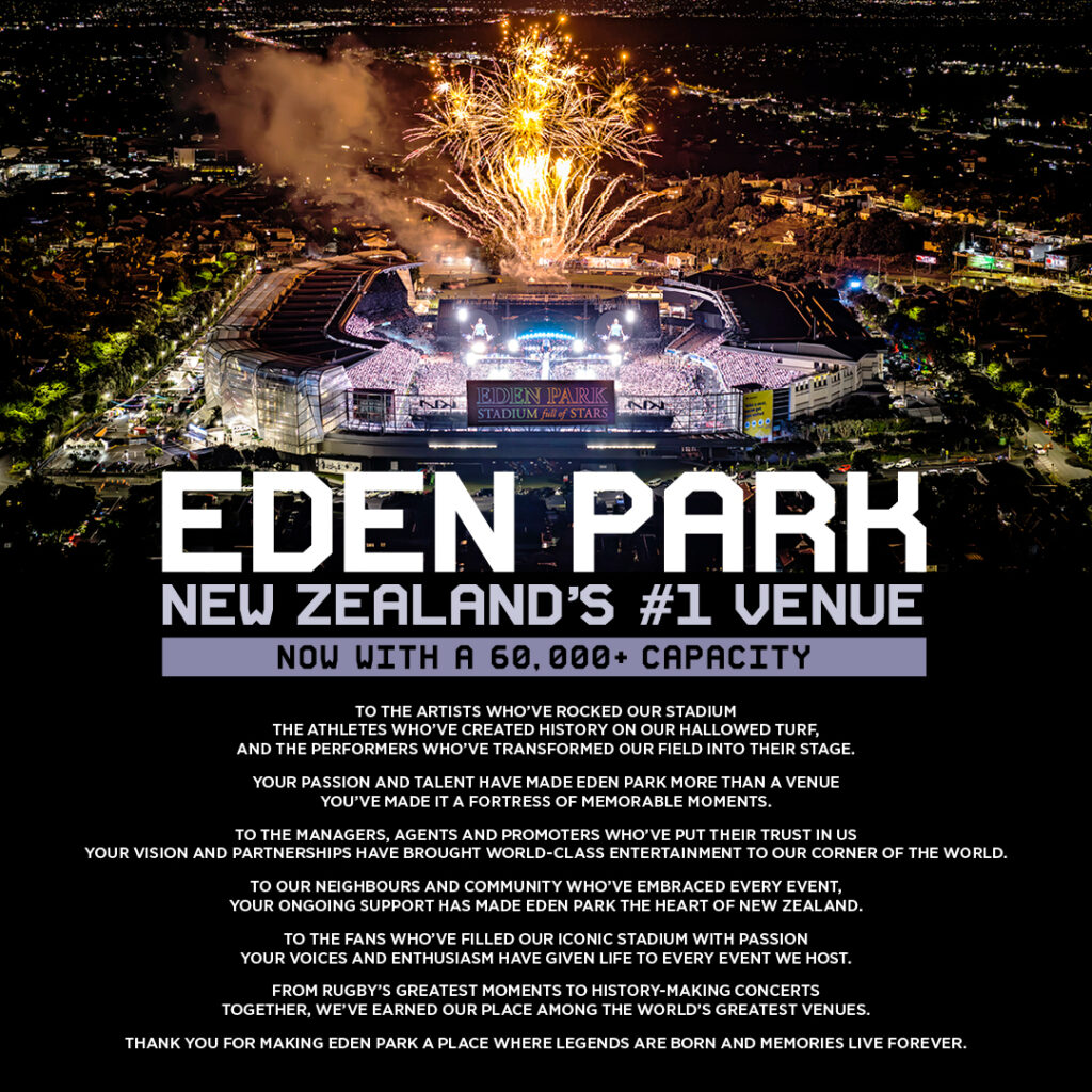 Eden Park – International Venue of The Year and ranked 25th in Pollstar’s Top 100 Worldwide Stadiums for concerts