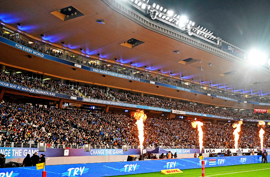 University of Auckland signage during a big moment in a rugby match